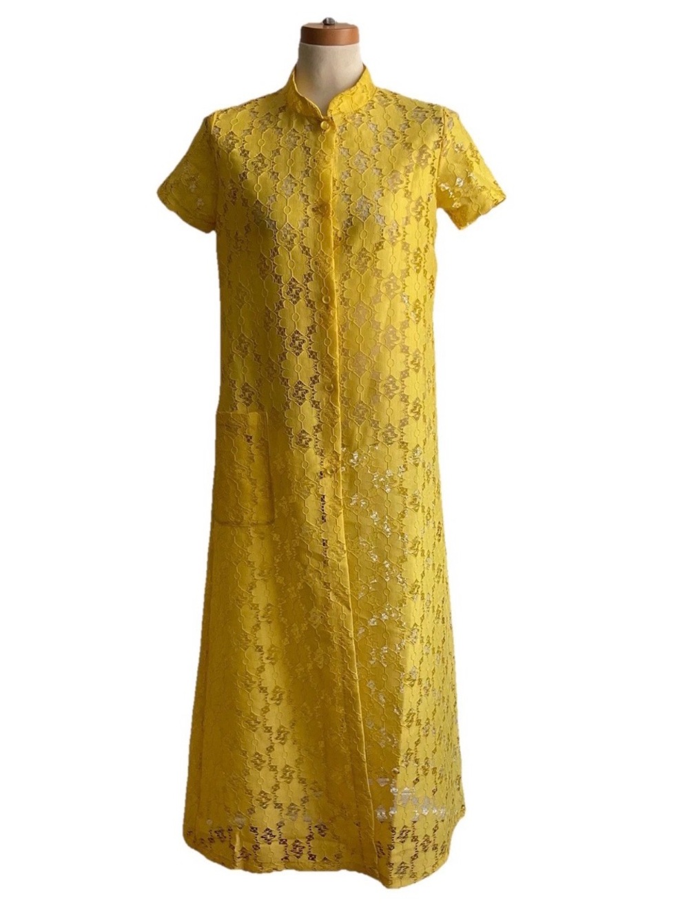 Vintage 60s Action Scene Rose Marie Reid Yellow Lace Swim Coverup Maxi Small